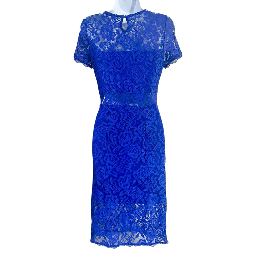 NSR Royal Blue Lace Knee Length Short Sleeve Cocktail Dress Women’s Size Small - Picture 4 of 6